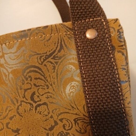 New Southwestern Velvet Tooled Brown Faux Leather Mini Duffle Tote Shoulder Bag - Picture 3 of 10